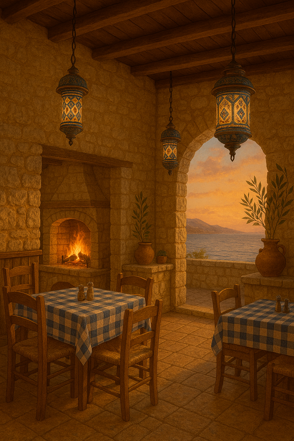 Τζάκι στο μαγαζί με θάλασσα